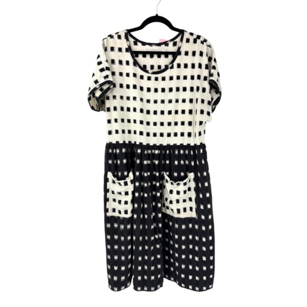 Love‎ to Love You Black White Ikat Grid Patch Pocket Midi Dress Large